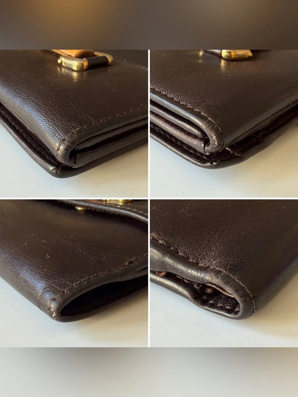 Gucci Bamboo Accent Compact Bifold Dark Brown Leather Wallet - Picture 5 of 11